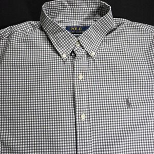 Polo Ralph Lauren Mens Large Classic Fit Grey Gingham Button Down Shirt 16.5 L.